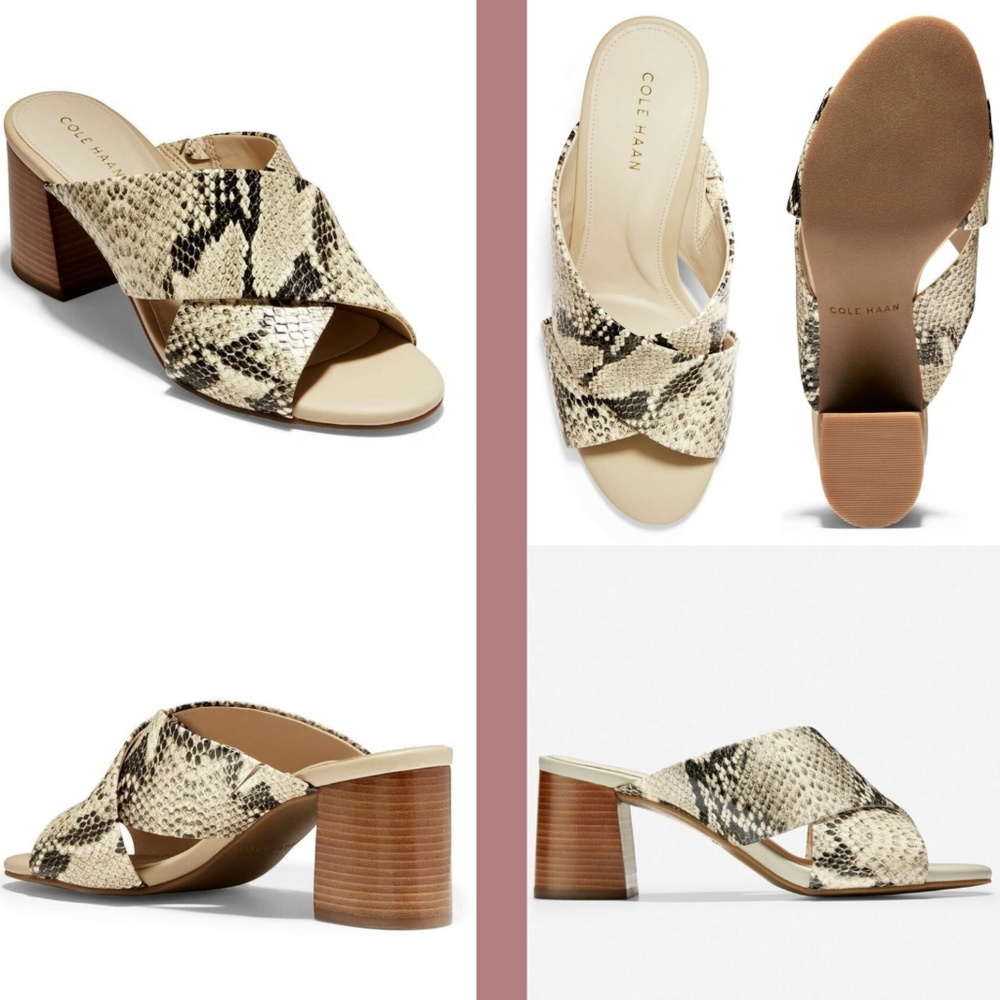 NEW Cole Haan Dakota Snakeskin Printed Crisscross Block Heel Sandal [SZ 9.5 ]‎